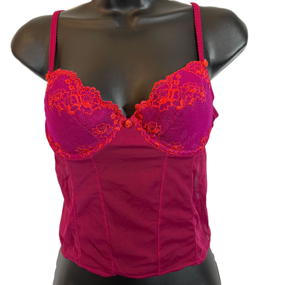 Vintage Tops - Y2K Camisole Magenta Bra Mesh Tank Underwire Padded Bra 36B Gilligan O'Malley